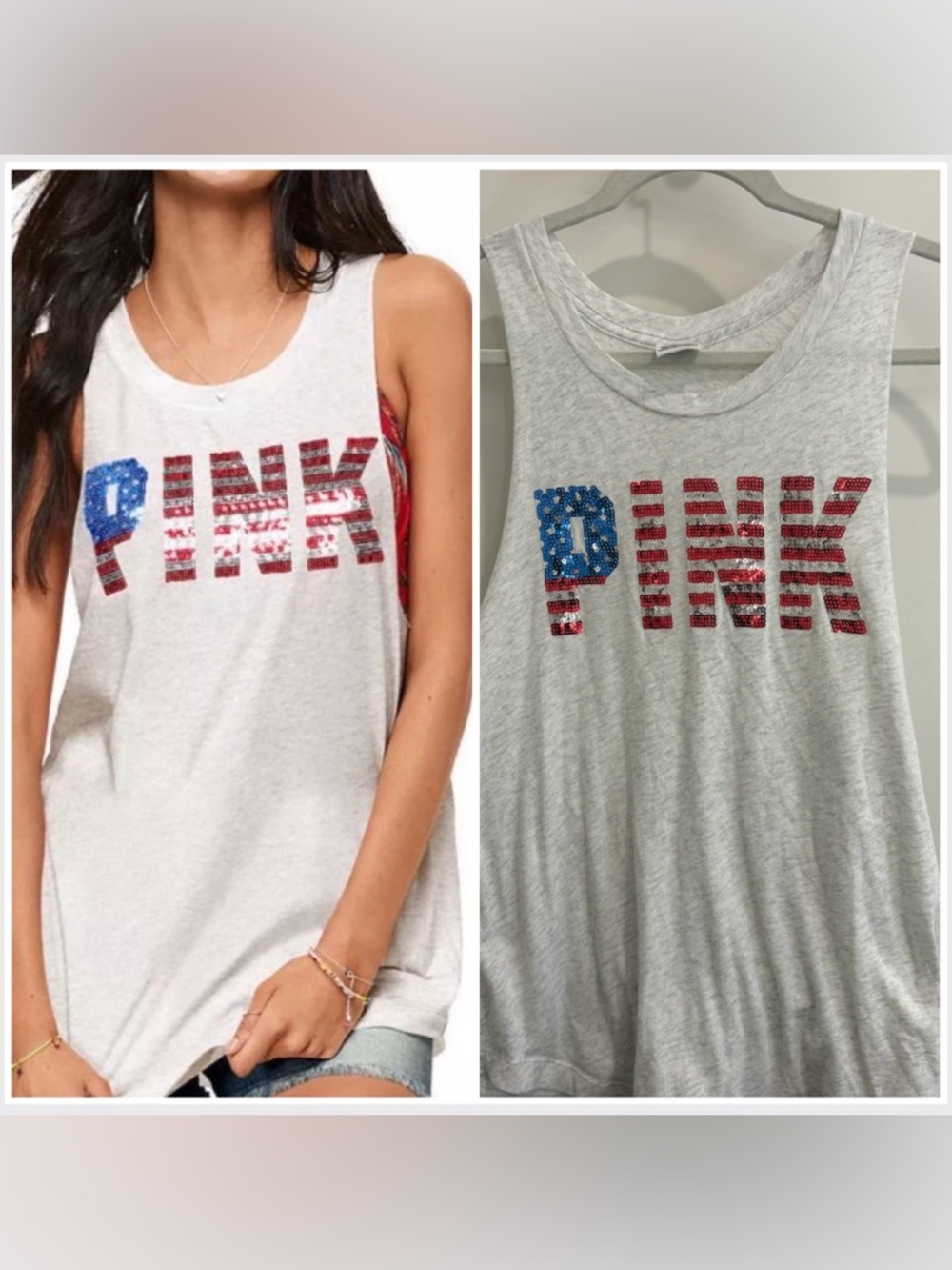 PINK Victoria’s Secret Muscle Tee Tank Top – Americana Bling 🇺🇸✨